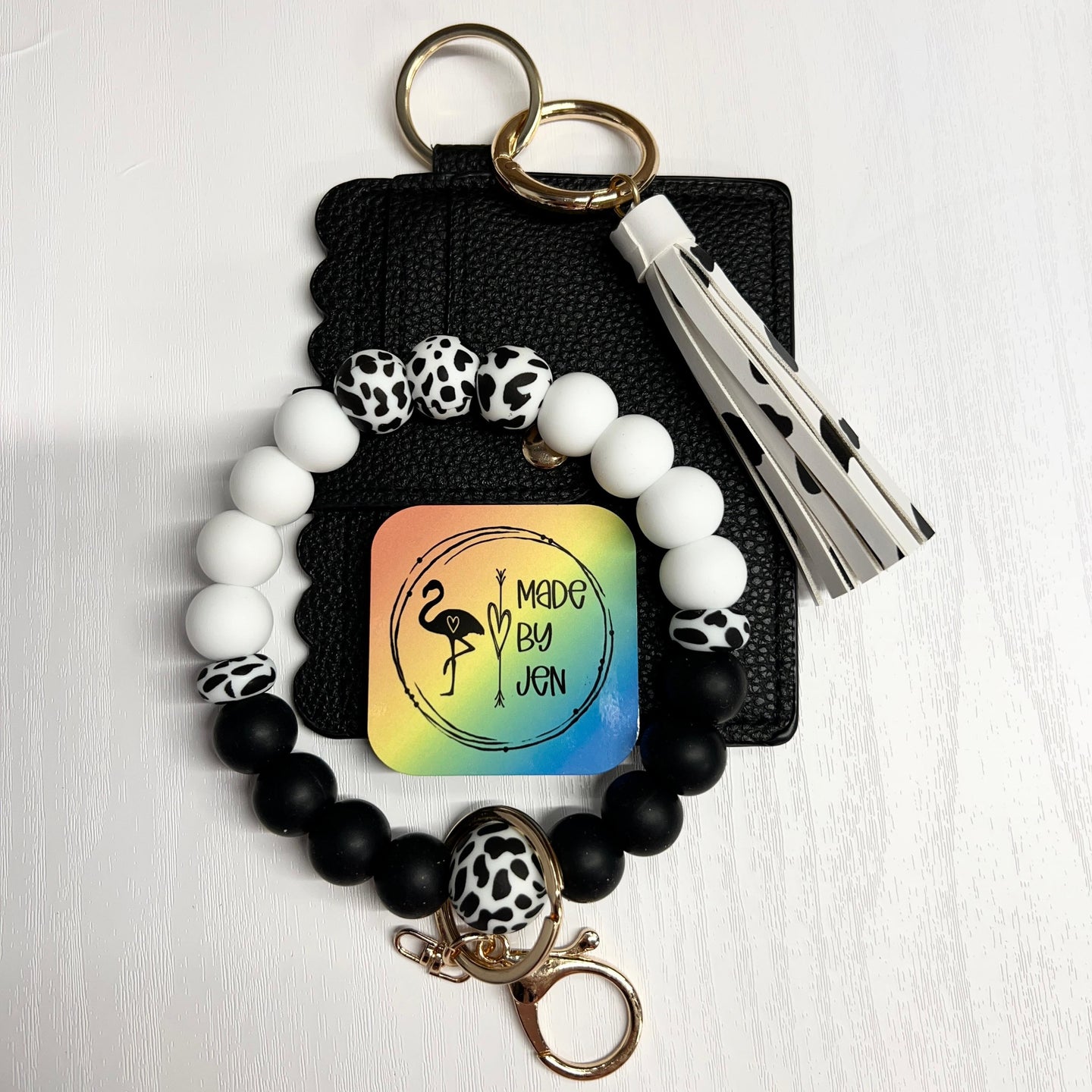 Black and White Cow Wristlet w/Wallet